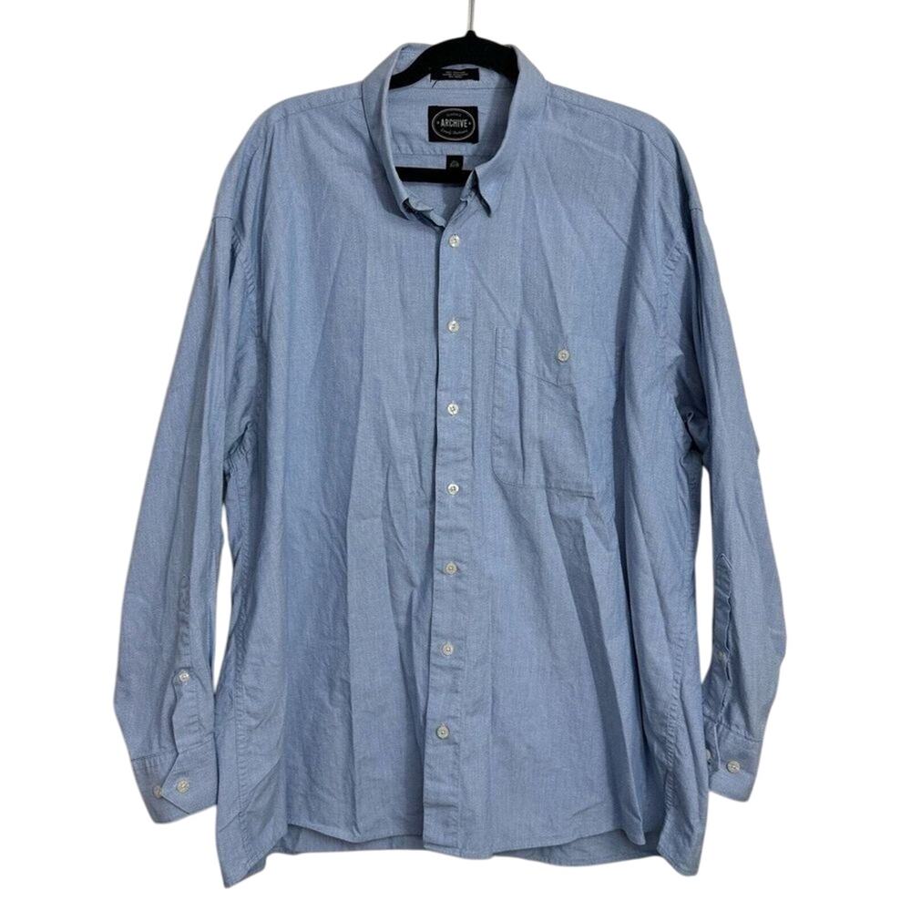 Archive Long Sleeve Top Button Down Shirt Blue Men's Size 17 1/2‎ 34/35